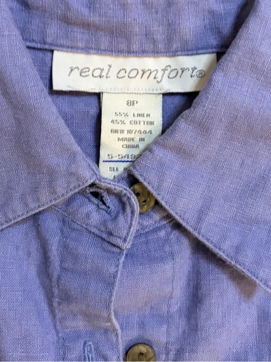 Vintage Real Comfort Linen Light Blue Button-Front Lightweight Midi Shirt Dress - Picture 8 of 8